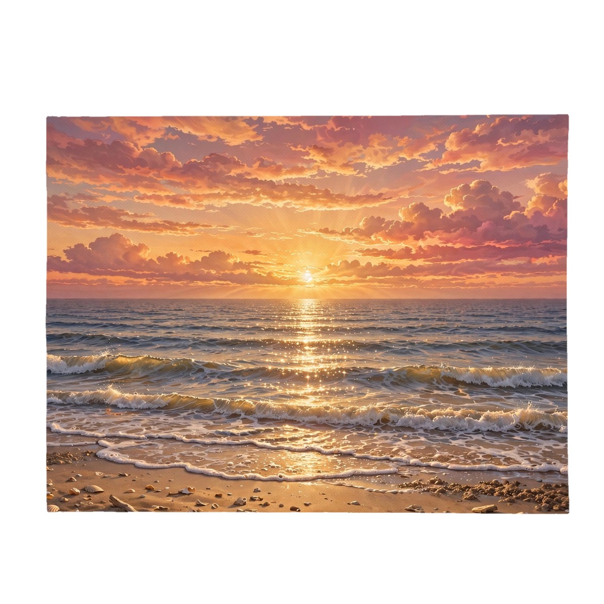 Golden beach ocean sunset flannel blanket with waves and a sun path on the water, Father's Day gift for dad