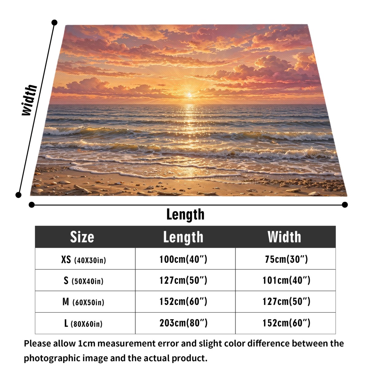 beach ocean sunset flannel blanket size guide, 30x40 to 60x80 inch