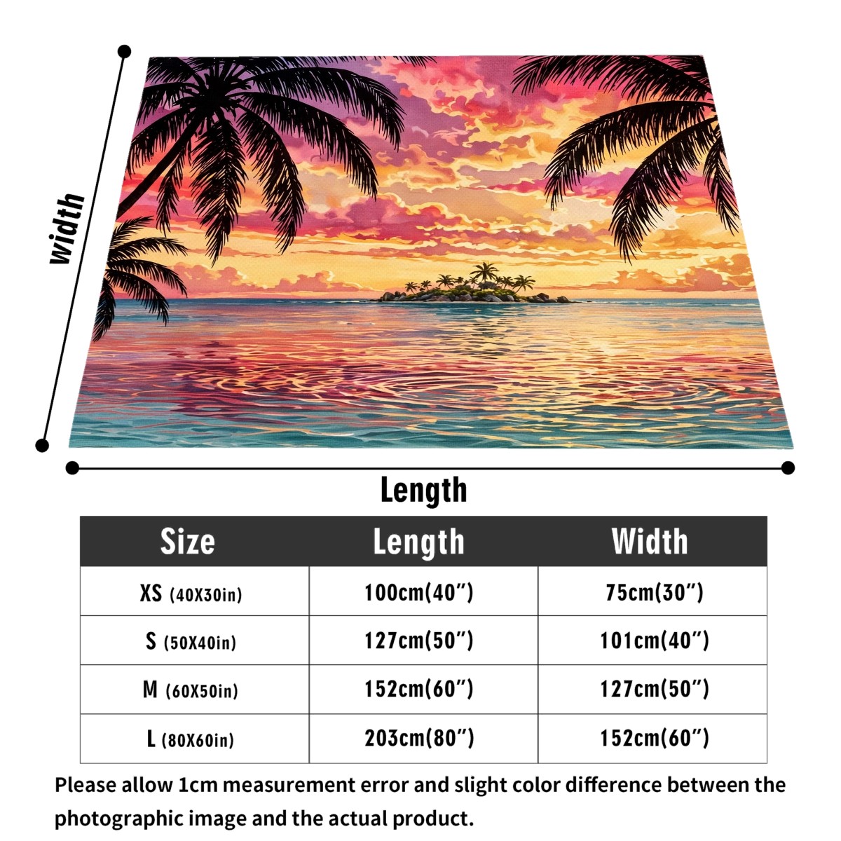tropical palms sunset flannel blanket size guide, 30x40 to 60x80 inch