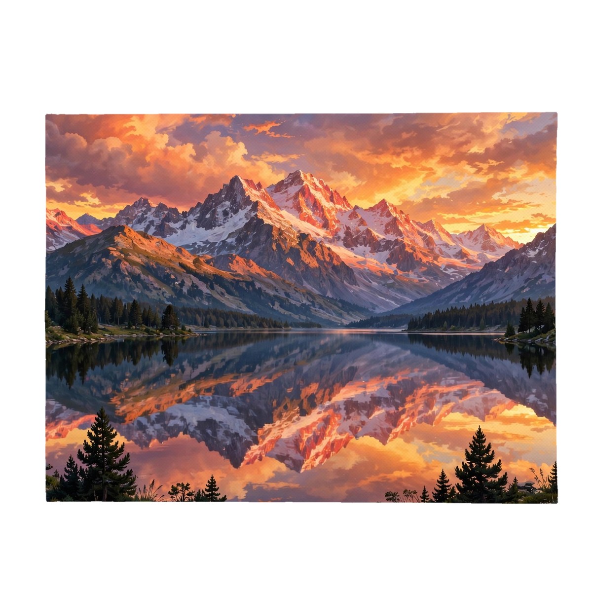 Mountain lake sunset flannel blanket with snow-capped peaks reflected in a calm lake, personalized Christmas gift for grandpa