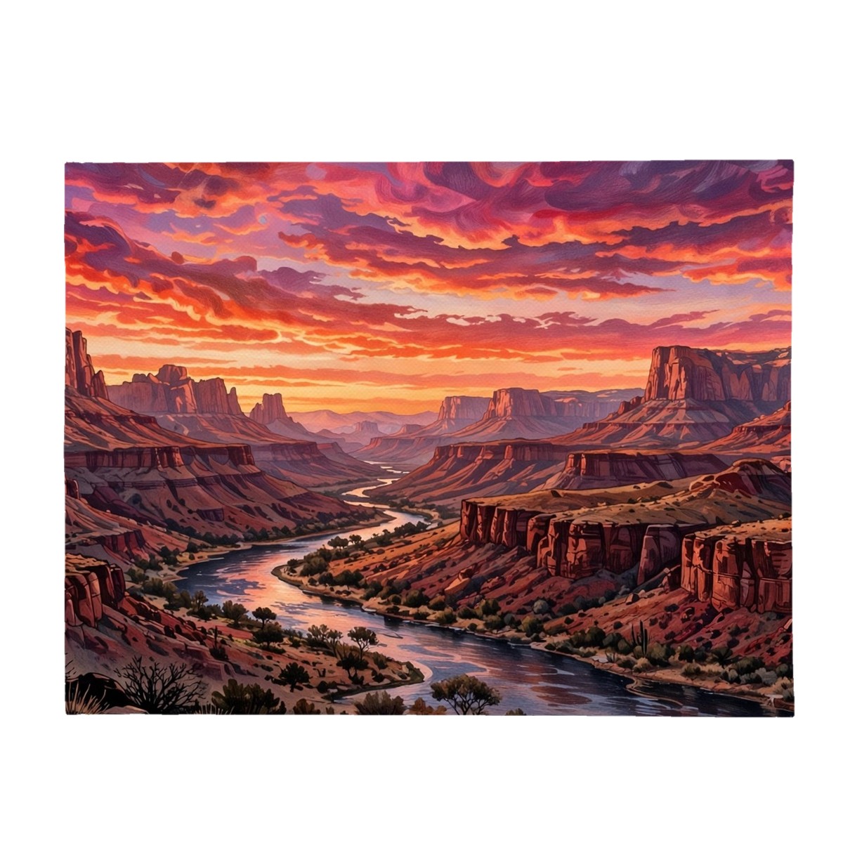 Desert canyon sunset flannel blanket with red rock mesas and a saguaro cactus, Mother's Day gift for mom