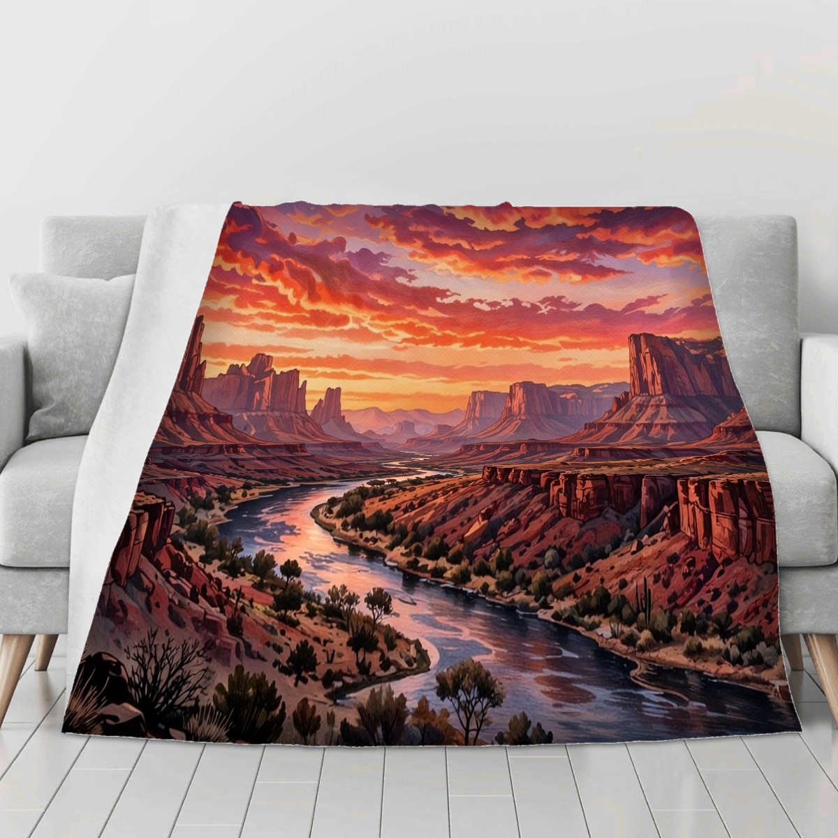 desert canyon sunset blanket on a second sofa, personalized Mother's Day gift for mom