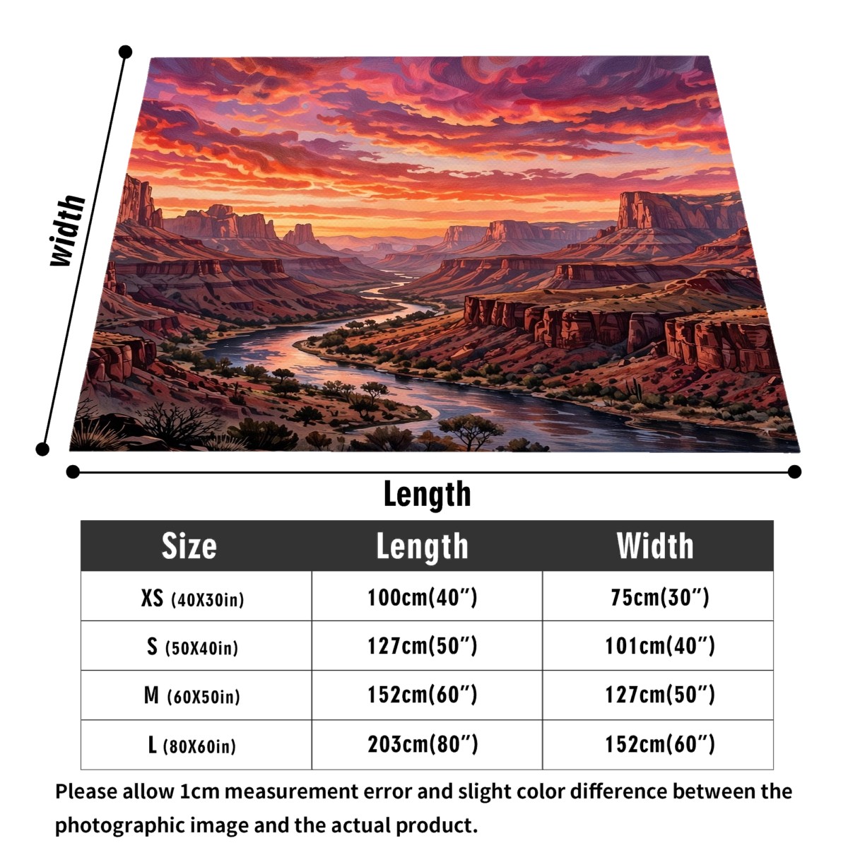desert canyon sunset flannel blanket size guide, 30x40 to 60x80 inch