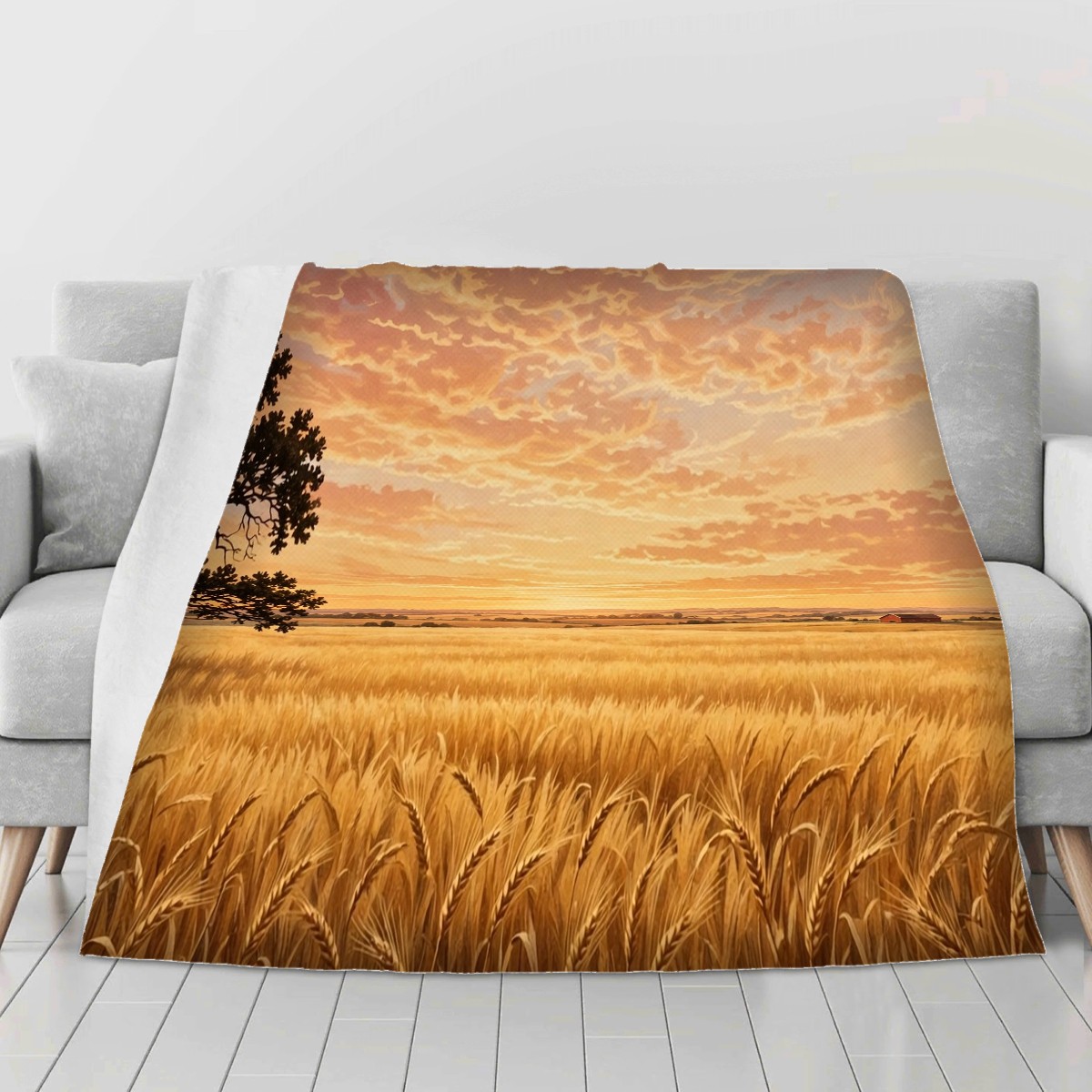countryside field sunset blanket on a second sofa, personalized Christmas gift for wife