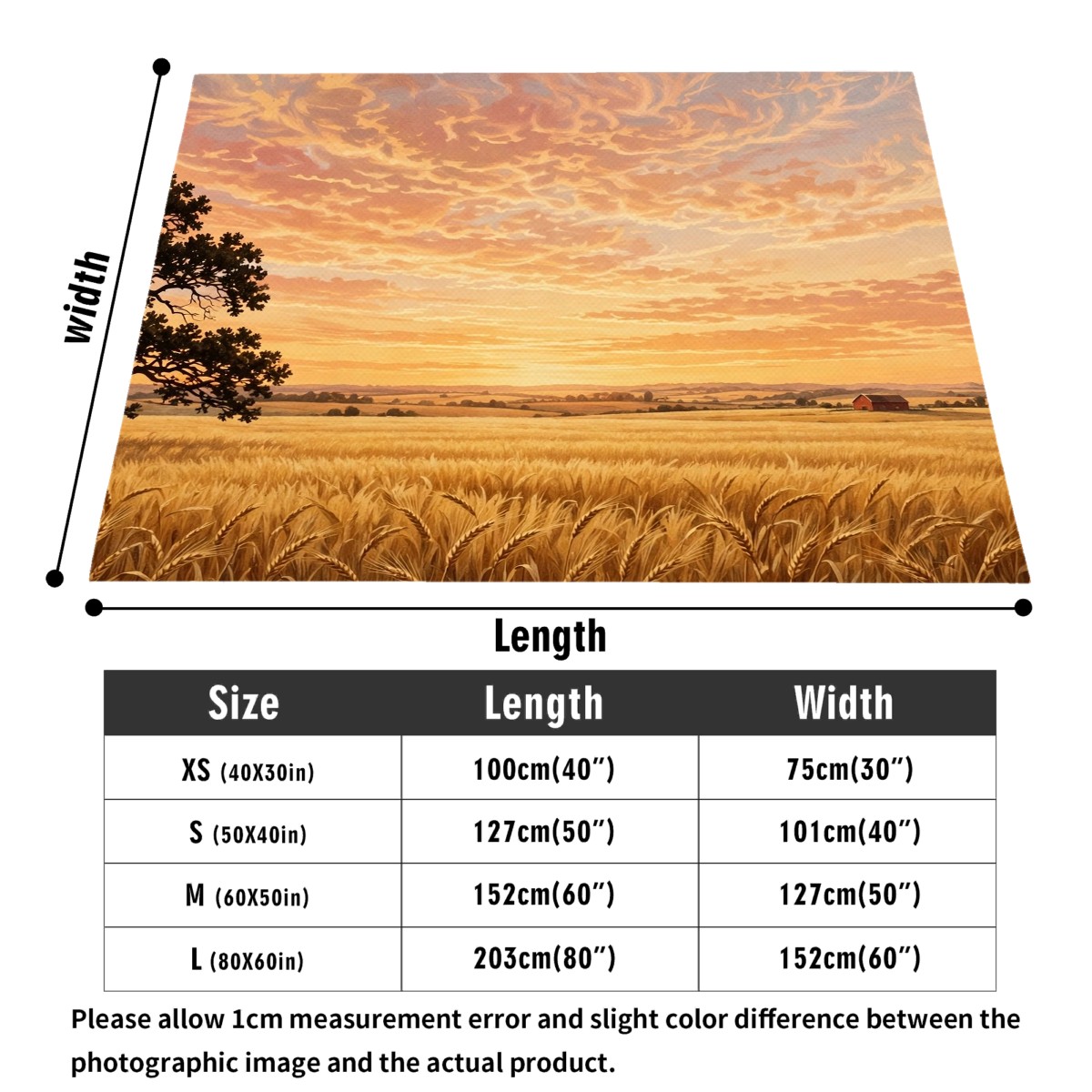 countryside field sunset flannel blanket size guide, 30x40 to 60x80 inch